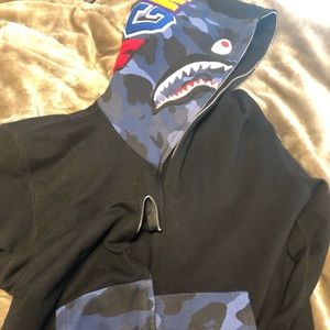 Bape FW17 Blue Pocket Camo Shark Hoodie Size L